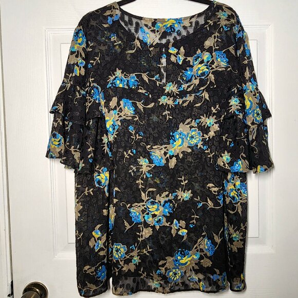 NWOT: Lane Bryant Floral Ruffle Semi Sheer Blouse. Size-18 (2X) - Price if Firm - Picture 1 of 6